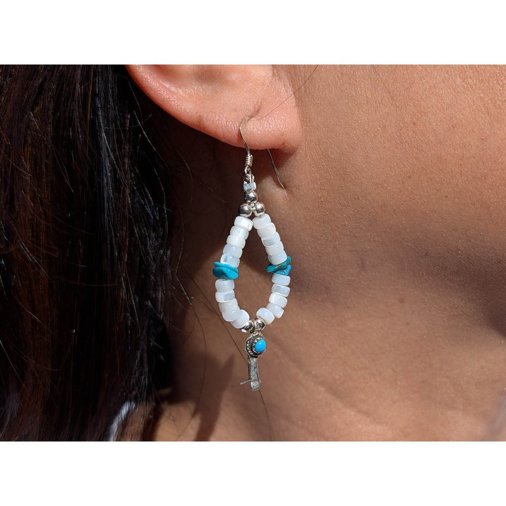 Southwest Navajo Dangle Earrings Handmade Beads‎ with Sterling Silver*